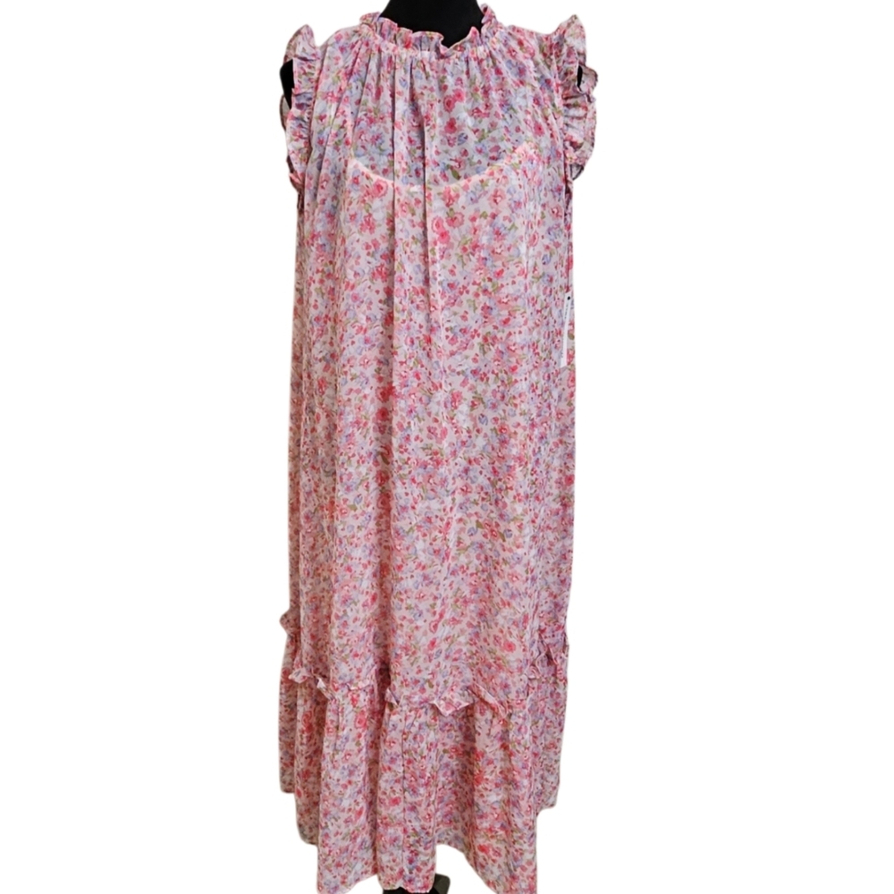 Floral Ruffle Sleeveless Dress-Size Medium